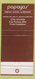 Matchbook Cover - Papaya's Seafood Buffet Dallas Fort Worth TX Airport 30 Strike