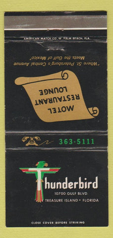 Matchbook Cover - Thunderbird Motel Restaurant Treasure Island FL WEAR 30 Strike