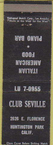 Matchbook Cover - Club Seville Huntington Park CA