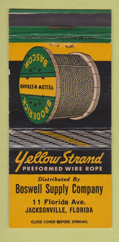 Matchbook Cover - Yellow Strand Wire Rope Jacksonville FL WEAR 30 Strike
