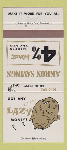 Matchbook Cover - Akron Savings OH piggy bank 30 Strike