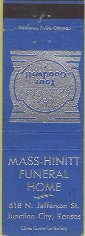 Matchbook Cover - Mass Hinitt Funeral Home Junction City KS blue