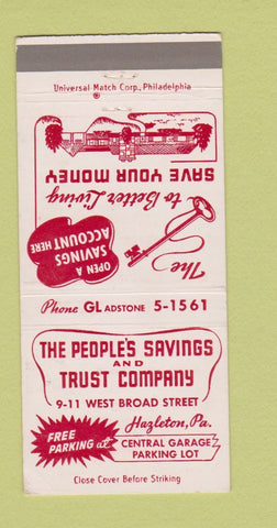 Matchbook Cover - People's Savings Trust Hazleton PA #1 30 Strike