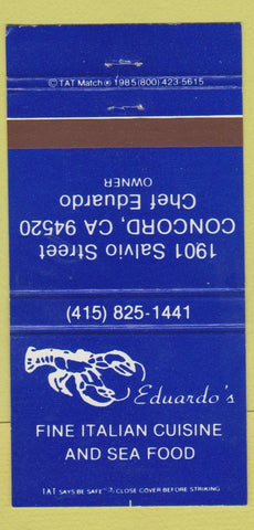 Matchbook Cover - Eduardo's Italian Restaurant Concord CA lobster 30 Strike