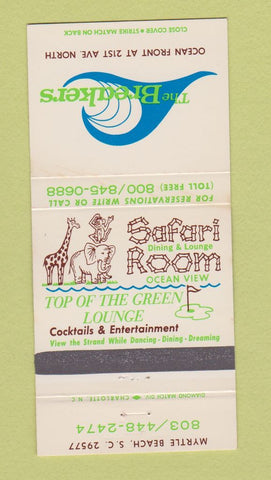 Matchbook Cover - The Breakers Myrtle Beach SC Safari Room 30 Strike