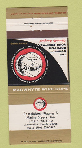 Matchbook Cover - Macwhyte Wire Rope Jacksonville FL 30 Strike