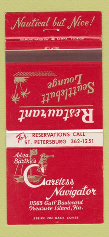 Matchbook Cover - Alva Bartke's Carelss Navigator Treasure Island FL 30 Strike