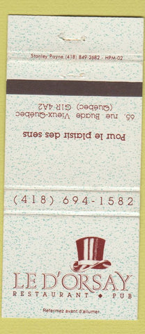 Matchbook Cover - Le D'Orsay Restaurant Quebec QC WEAR 30 Strike