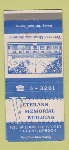 Matchbook Cover - Veterans Memorial Building Eugene OR 30 Strike
