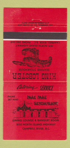 Matchbook Cover - King Lobster Mae Mae Restaurant Campbell River BC 30 Strike