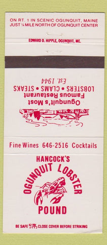 Matchbook Cover - Hancock's Ogunquit Lobster Pound ME #1 30 Strike