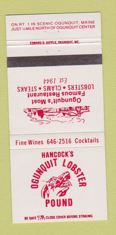Matchbook Cover - Hancock's Ogunquit Lobster Pound ME #2 30 Strike