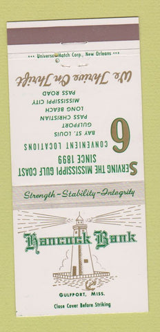 Matchbook Cover - Hancock Bank Gulfport MS 30 Strike