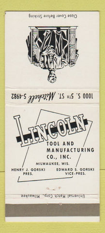 Matchbook Cover - Lincoln Tool Manufacturing Milwaukee WI WEAR 30 Strike
