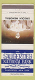 Matchbook Cover - Saugerties National Bank NY Lincoln Memorial 30 Strike