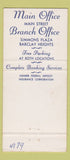 Matchbook Cover - Saugerties National Bank NY Lincoln Memorial 30 Strike