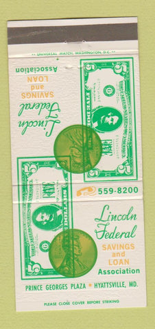 Matchbook Cover - Lincoln Federal Savings Hyattsville MD 30 Strike