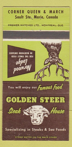 Matchbook Cover - Golden Steer Steak House Sault Ste Marie ON 30 Strike