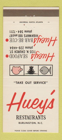 Matchbook Cover - Huey's Restaurants Burlington NC 30 Strike