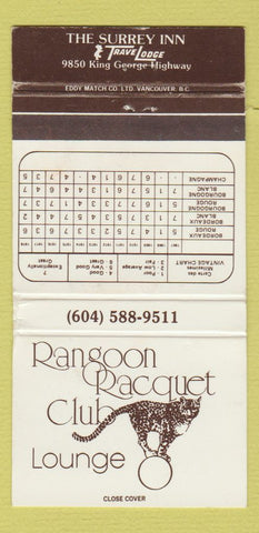 Matchbook Cover - Rangoon Racquet Club Travel Lodge WEAR 30 Strike