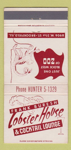 Matchbook Cover - Frank Buresh Lobster House Brookfield IL 30 Strike