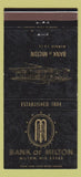 Matchbook Cover - Bank of Milton WI 30 Strike