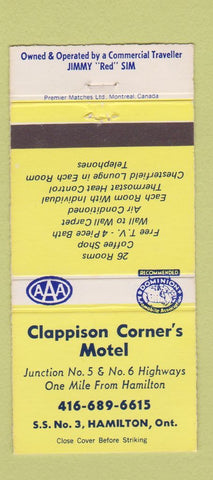 Matchbook Cover - Clappison Corner's Motel Hamilton ON WEAR 30 Strike