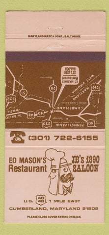 Matchbook Cover - Ed Mason's Restaurant Cumberland MD 30 Strike