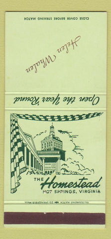 Matchbook Cover - The Homestead Hot Springs VA IMPRINT 30 Strike