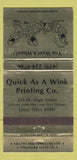 Matchbook Cover - Quick As a Wink Printing Lima OH WEAR 30 Strike