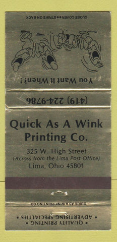Matchbook Cover - Quick As a Wink Printing Lima OH WEAR 30 Strike