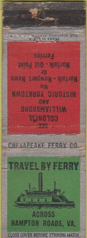 Matchbook Cover - Travel by Ferry Hampton Roads VA WORN