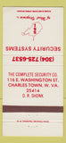 Matchbook Cover - ISS Security Systems Charlestown WV 30 Strike