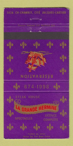 Matchbook Cover - La Grande Hermine Steak House QC 30 Strike