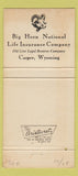 Matchbook Cover - Big Horn National Life Insurance Casper WY 30 Strike