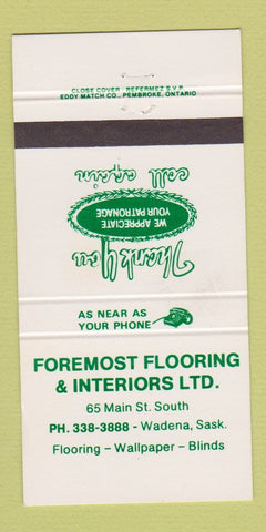 Matchbook Cover - Foremost Flooring Interiors Wadena SK 30 Strike