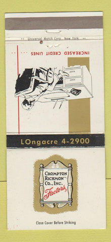 Matchbook Cover - Crompton Richmon Factors New York City 30 Strike