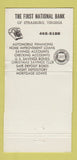 Matchbook Cover - First National Bank Strasburg VA WEAR 30 Strike