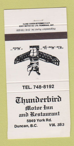 Matchbook Cover - Thunderbird Motor Inn Duncan BC totem 30 Strike