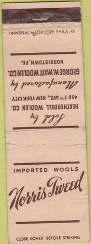 Matchbook Cover - Norris Tweed Wool Norristown PA