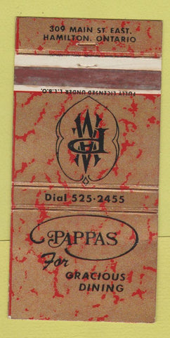 Matchbook Cover - Pappas Restaurant Hamilton ON WEAR 30 Strike