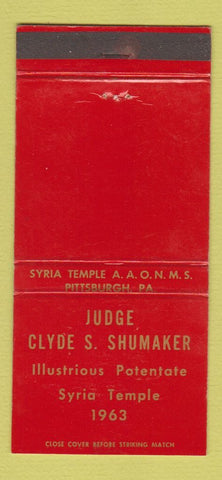 Matchbook Cover - Judge Clyde Schumaker Shriners Pittsburgh PA 30 Strike