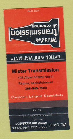 Matchbook Cover - Mister Transmission Regina SK 30 Strike