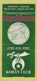 Matchbook Cover - Koran Club Cleveland OH 1972 30 Strike