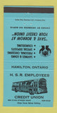 Matchbook Cover - HSR Employees Credit Union Hamilton ON bus BLUE 30 Strike