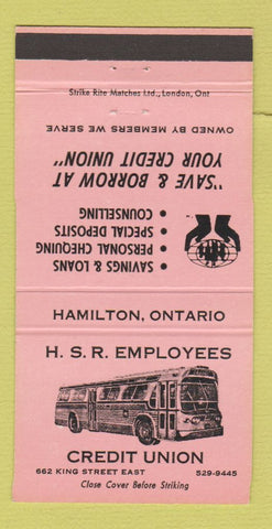 Matchbook Cover - HSR Employees Credit Union Hamilton ON bus PINK 30 Strike