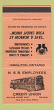 Matchbook Cover - HSR Employees Credit Union Hamilton ON bus ORANGE 30 Strike