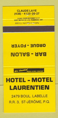 Matchbook Cover - Hotel Motel Laurentien St Jerome QC YELLOW 30 Strike