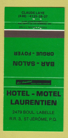 Matchbook Cover - Hotel Motel Laurentien St Jerome QC GREEN 30 Strike