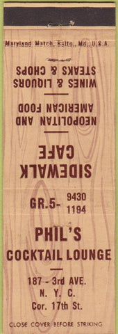 Matchbook Cover - Sidwalk Cafe New York City